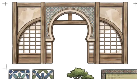 Individually cropped watercolor Moorish arch