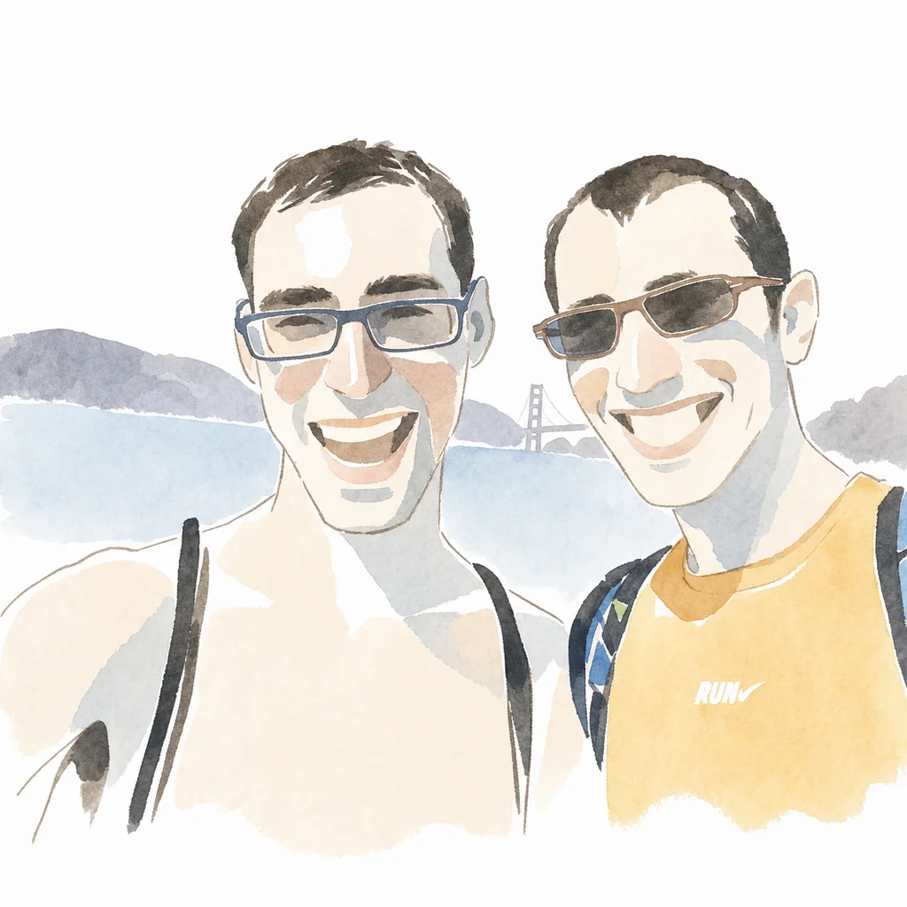 Watercolor portrait of Joe and Blaine together, memory 1.