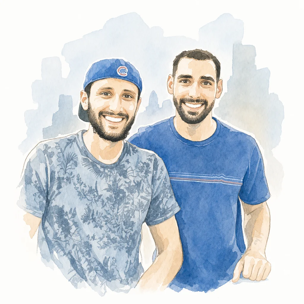 Watercolor portrait of Joe and Blaine together, memory 26.