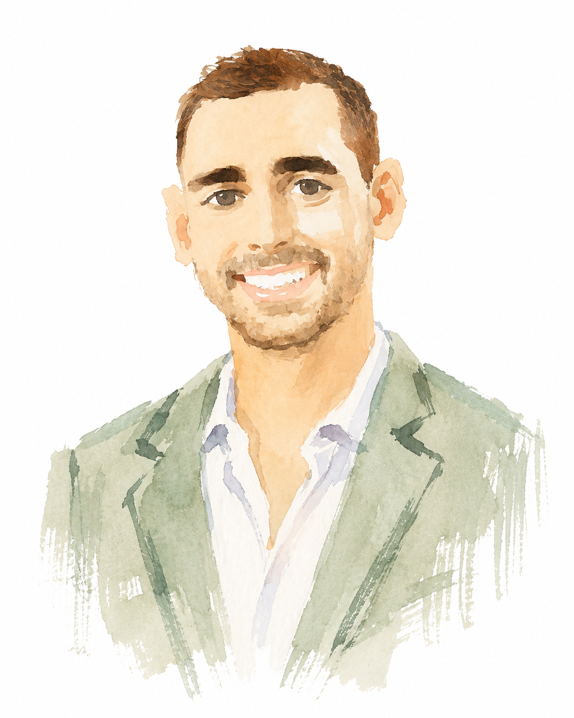 Watercolor wedding portrait of Blaine.